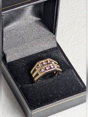 🔹(3for$20)🔹​Vintage Gold Tone Double Row Channel Set CZ Wide Band Ring